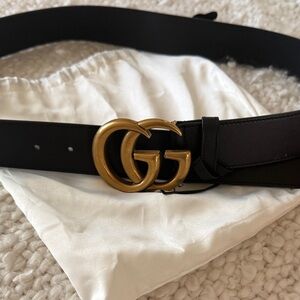 Gucci Black Belt with Gold GG Buckle